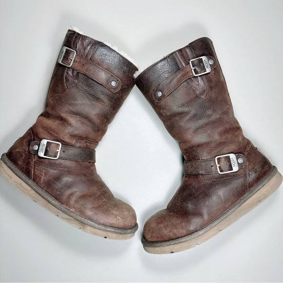 Ugg  Rare Kensington Wax Brown Sheepskin ShearlingBuckle  Boots - Picture 9 of 16